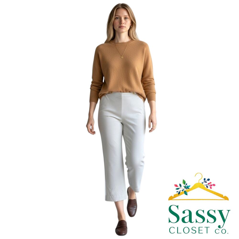 VINCE Ivory Cream Italian Fabric Crop Pants 2X XXL Wide Leg Side Zip Trousers
